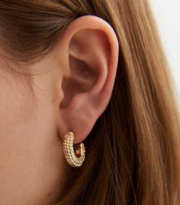 Gold Textured Small Chunky Hoop Earrings