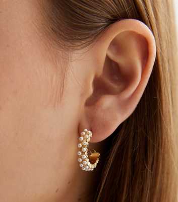 Gold Faux Pearl Mini Hoop Earrings