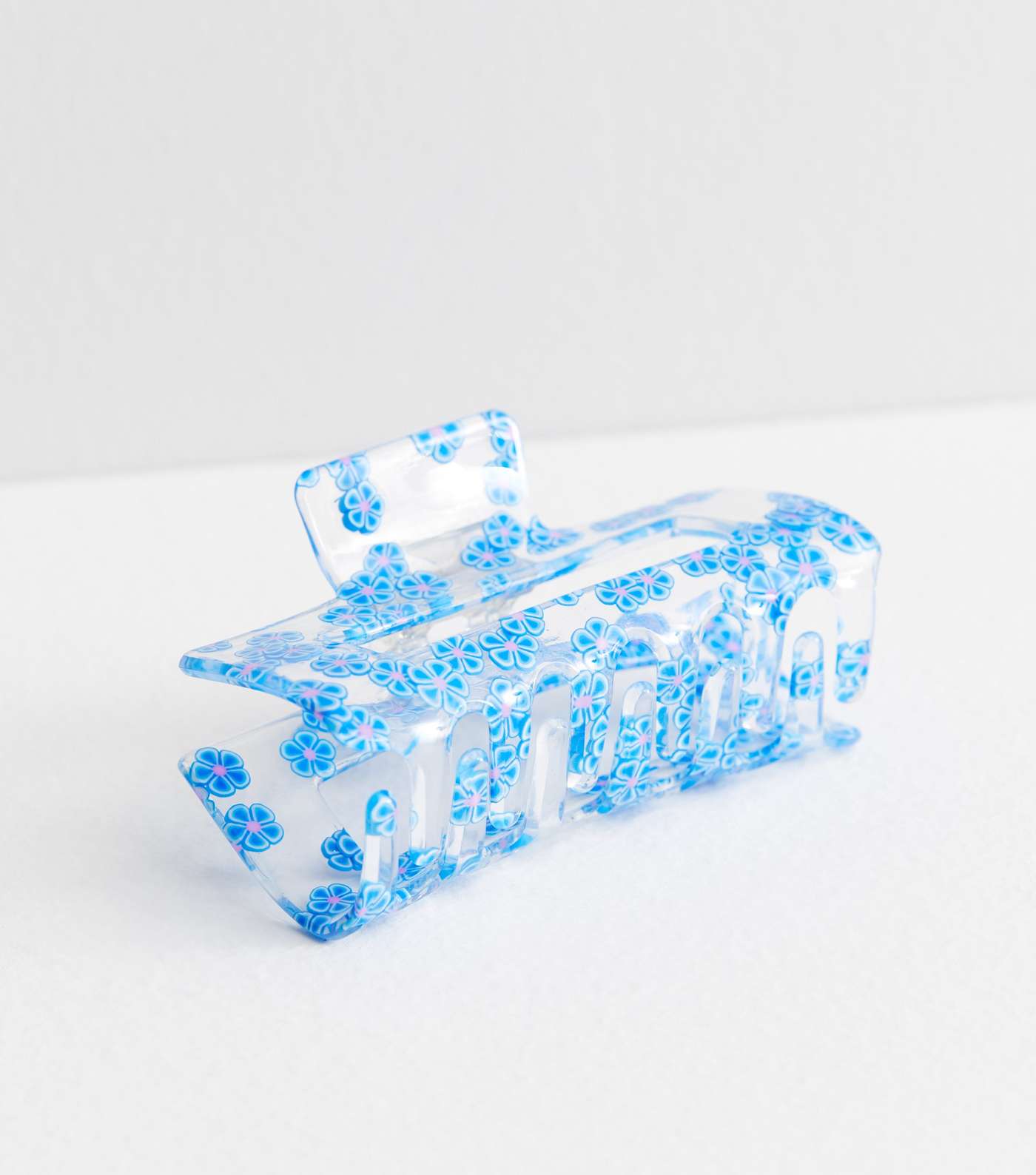 Bright Blue Floral Transparent Rectangle Claw Clip Image 2