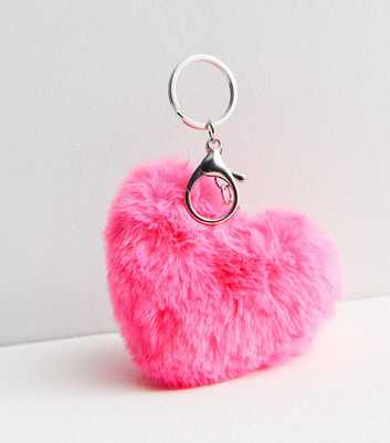 Bright Pink Fluffy Heart Keyring