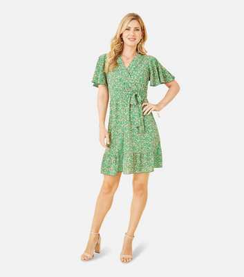 Mela Green Floral Print Wrap Mini Dress