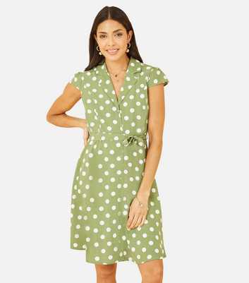 Mela Green Spot Revere Collar Cap Sleeve Mini Dress