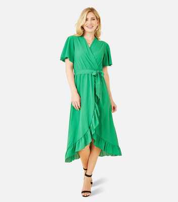 Mela Green Frill Belted Midi Wrap Dress