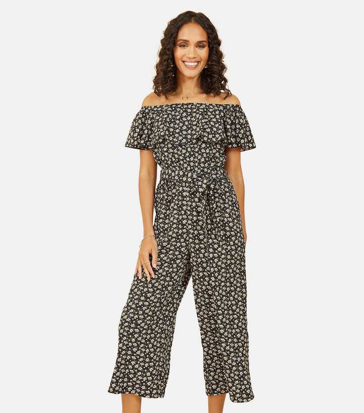 Jazz Bardot Neckline Wide Leg Split Jumpsuit Floral Print White
