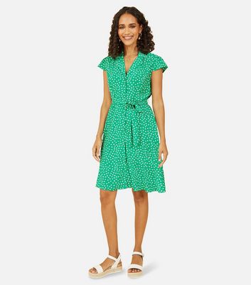 Mela Green Ditsy Floral Belted Mini Shirt Dress New Look