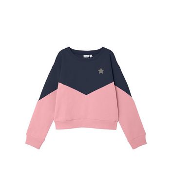 Name It Coral Colour Block Glitter Star Logo Sweatshirt New Look