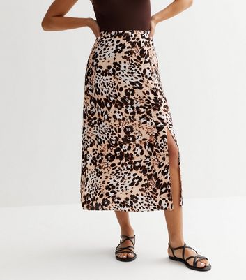 Animal print maxi skirt with clearance split