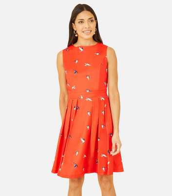 Mela Red Bird Print Mini Skater Dress