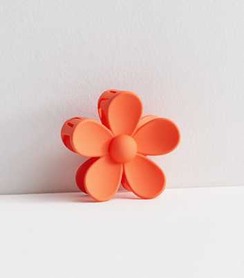 Bright Orange Matte Flower Large Hair Clip