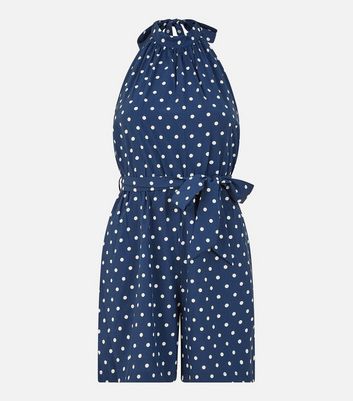 Mela Navy Polka-Dot Playsuit New Look