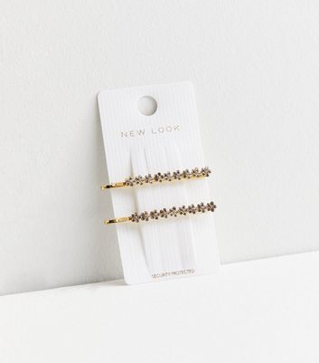 2 Pack Gold Floral Diamanté Hair Slides