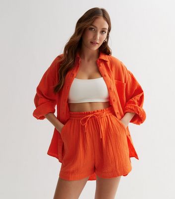 Bright Orange High Waist Tailored Shorts