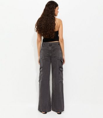 Washed Black High Waist Cargo Jeans | New Look