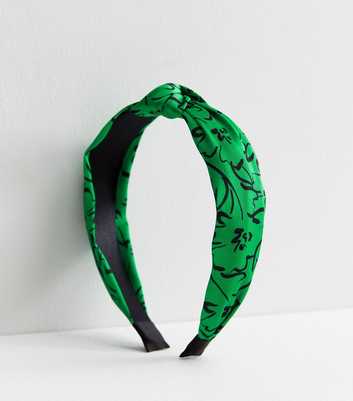 Green Floral Doodle Print Knot Headband