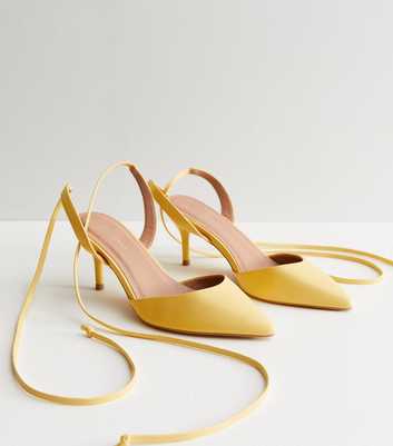 Yellow Ankle Tie Kitten Heel Court Shoes