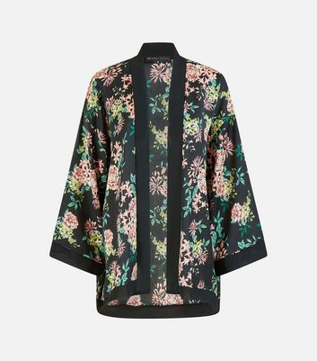 Mela Black Floral Satin Kimono New Look