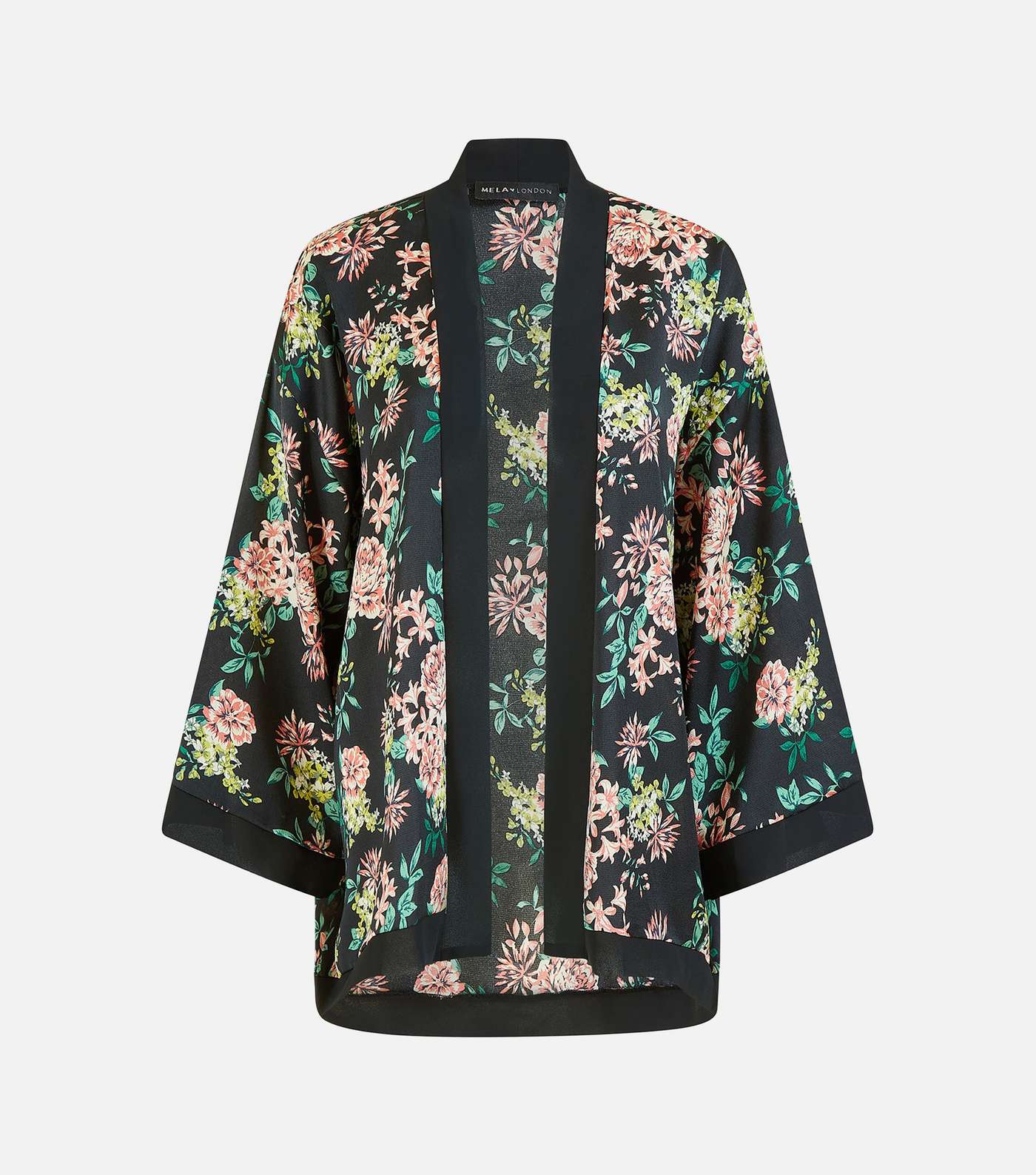 Mela Black Floral Satin Kimono Image 4