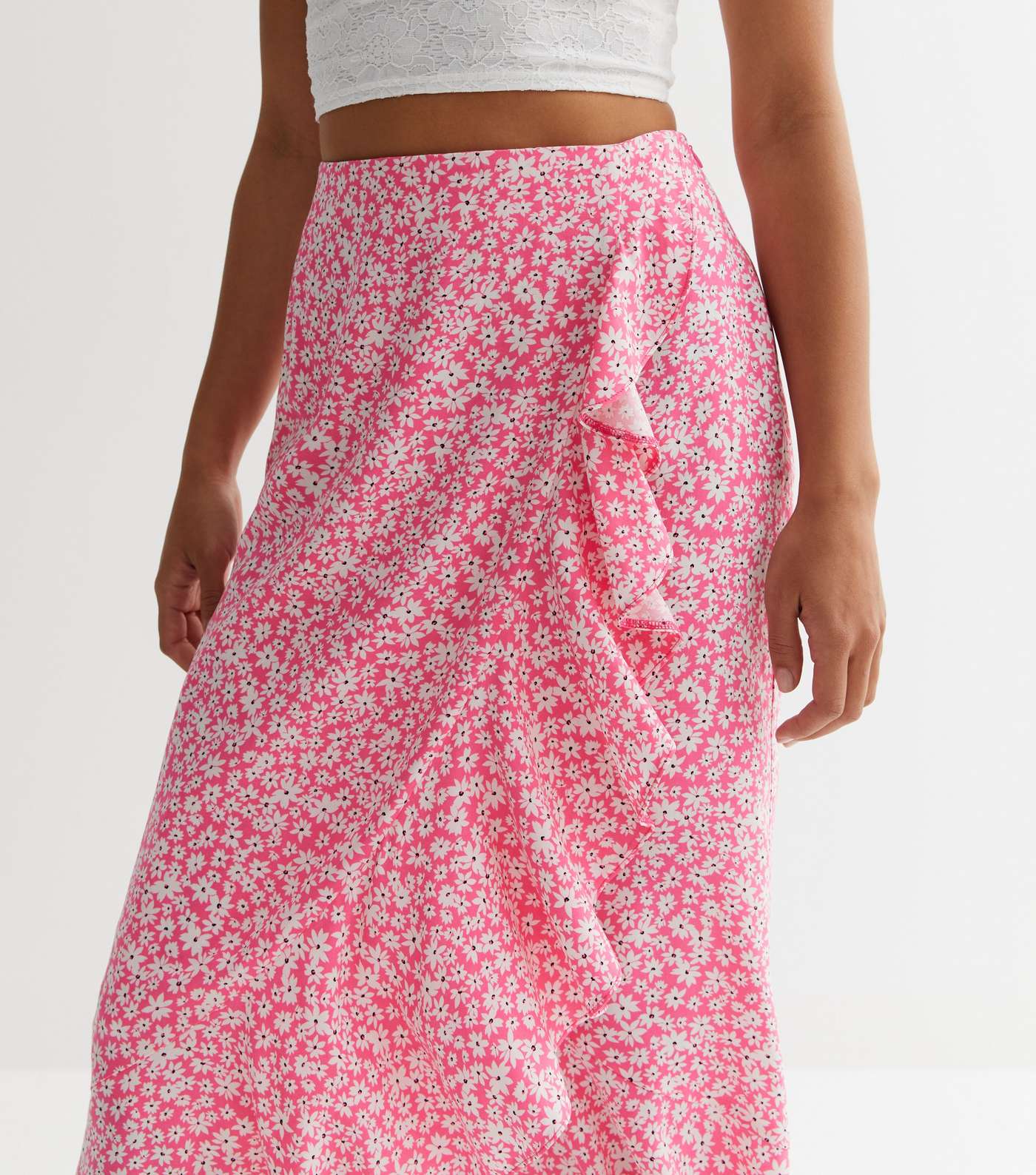 Pink Ditsy Floral Ruffle Midi Skirt Image 2