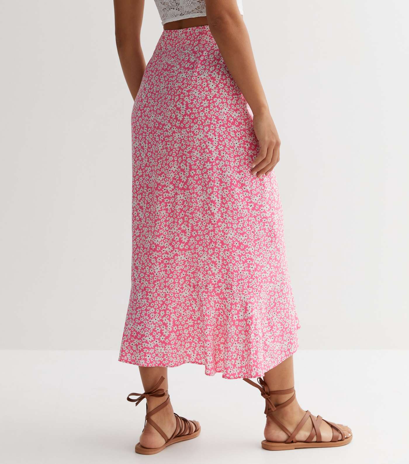 Pink Ditsy Floral Ruffle Midi Skirt Image 4