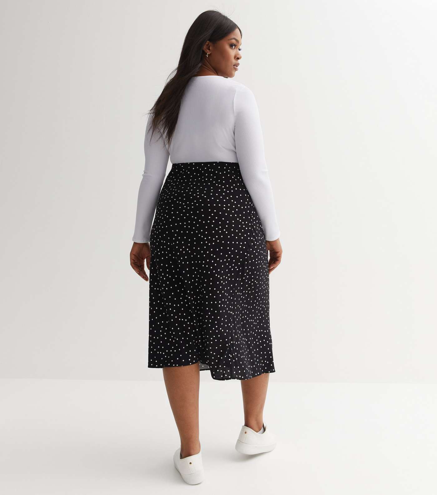 Black Spot High Waist Bias Cut Midi Skirt Image 7
