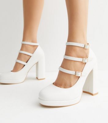 White Multi Strap Block Heel Mary Jane Shoes | New Look