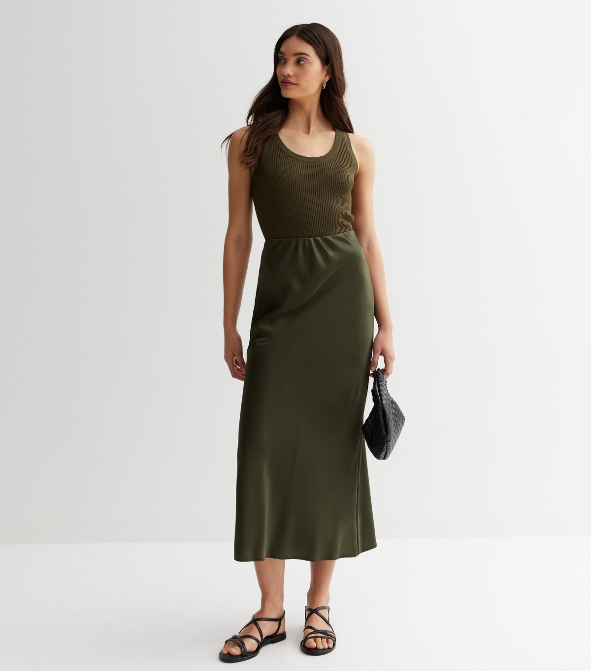 Women's Olive Satin Bias Cut Midaxi Skirt New Look