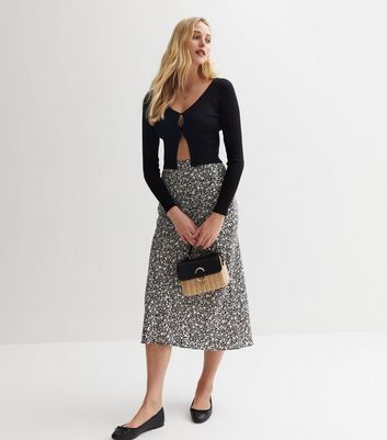 New look black floral hotsell midi skirt