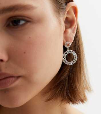 Silver Circle Diamanté Gem Doorknocker Earrings