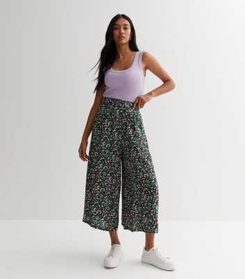 Black Ditsy Floral Wide Leg Crop Trousers
