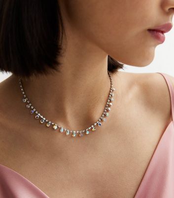 Multicoloured Diamante Charm Necklace New Look
