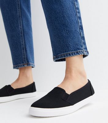 Black Canvas Slip On Trainers New Look