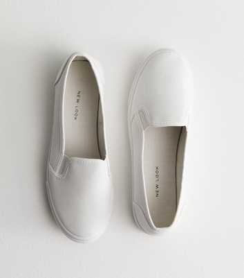 White Canvas Slip On Trainers