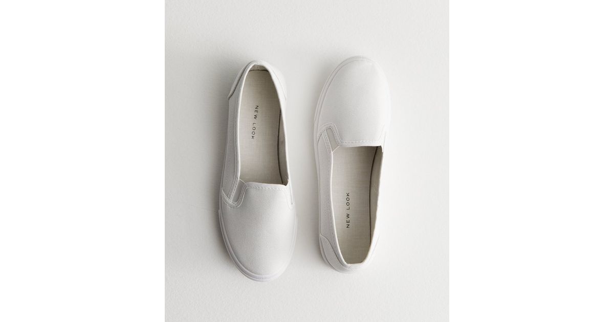 White Canvas Slip On Trainers New Look
