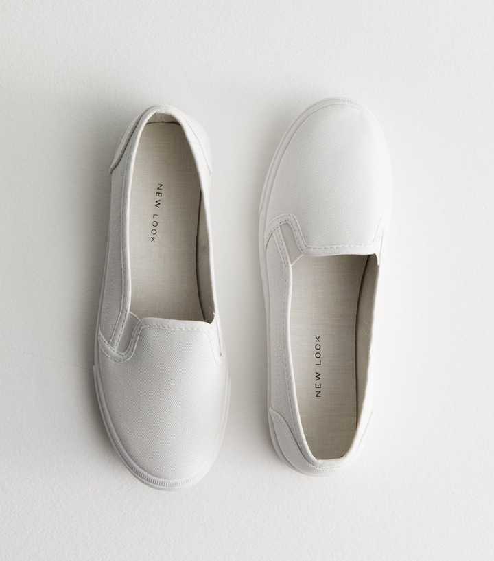 White Canvas Slip Trainers | New Look