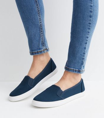 Navy slip on canvas shoes hotsell