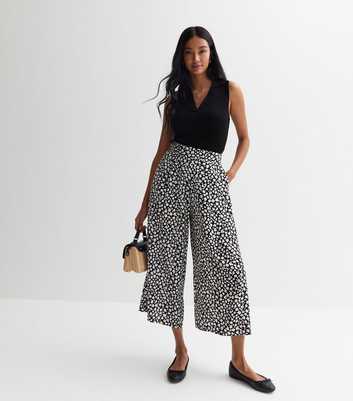 Black Ditsy Floral Wide Leg Crop Trousers