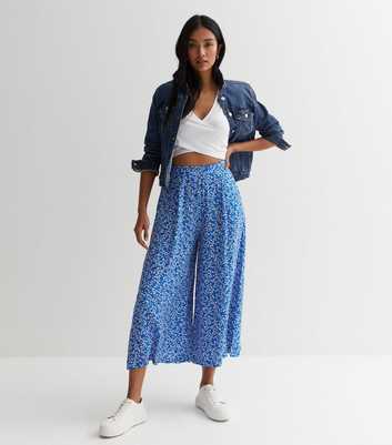 Blue Ditsy Floral Wide Leg Crop Trousers