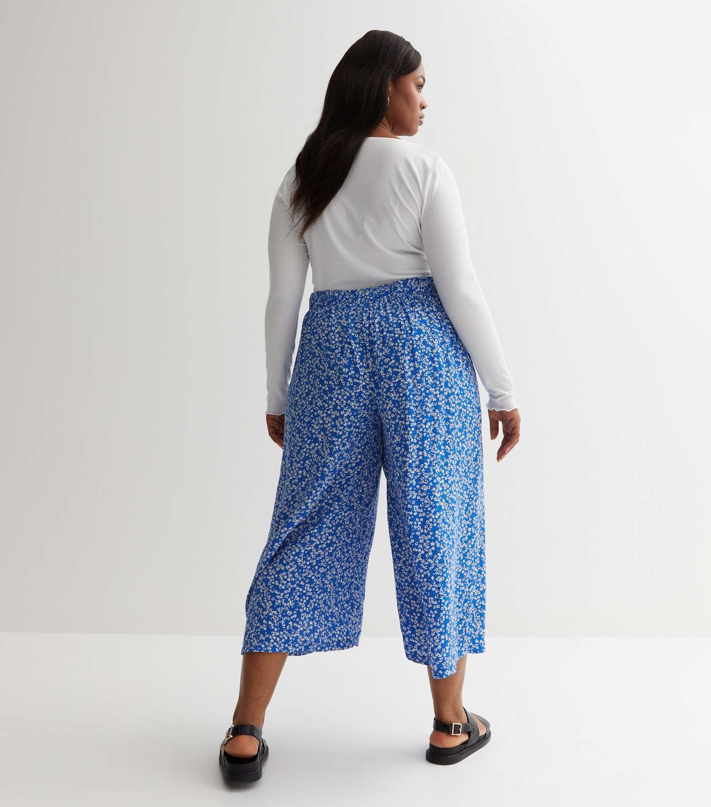 Blue Ditsy Floral Wide Leg Crop Trousers Image 6