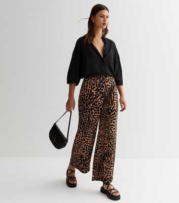 Brown Leopard Print Full Length Wide Leg Trousers