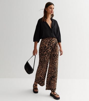 Brown Leopard Print Full Length Wide Leg Trousers  New Look