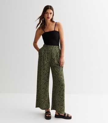 Green Ditsy Floral Full Length Wide Leg Trousers