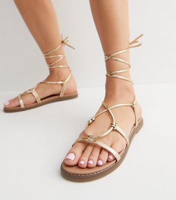 Gold tie store up sandals