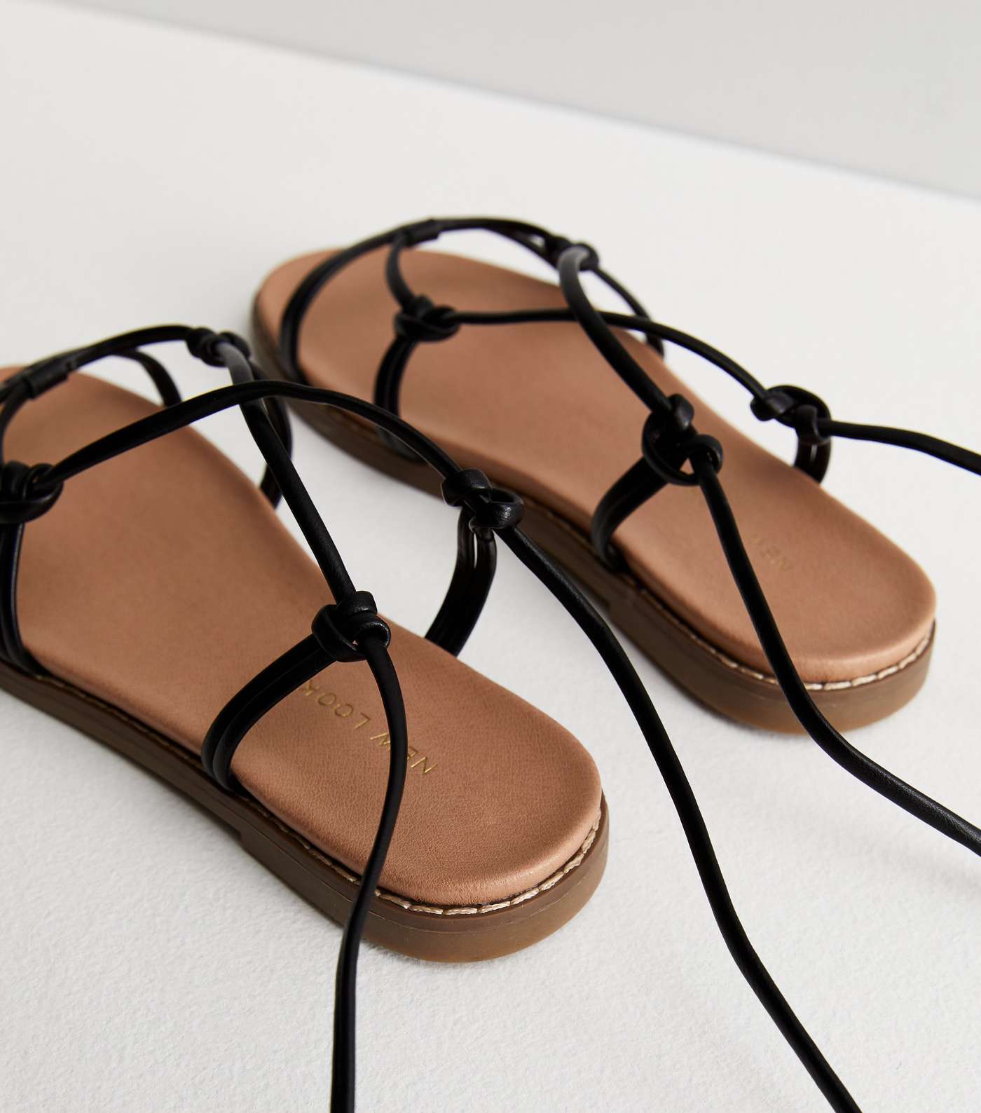 Black Leather-Look Strappy Footbed Sandals Image 4