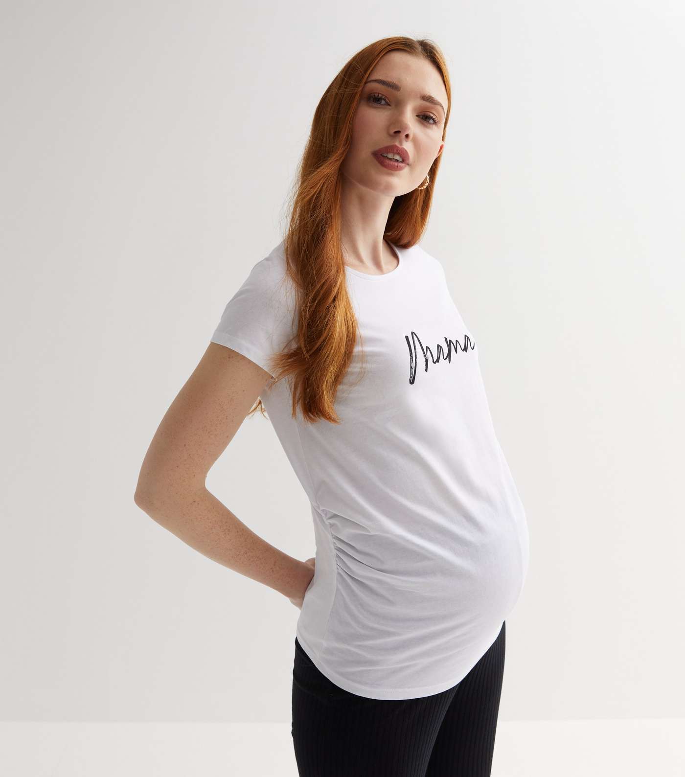 Maternity White Ruched Mama Logo T-Shirt Image 3