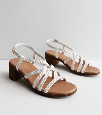 Wide Fit White Leather-Look Plaited Strap Sandals