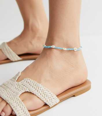 Blue Beaded Daisy Anklet