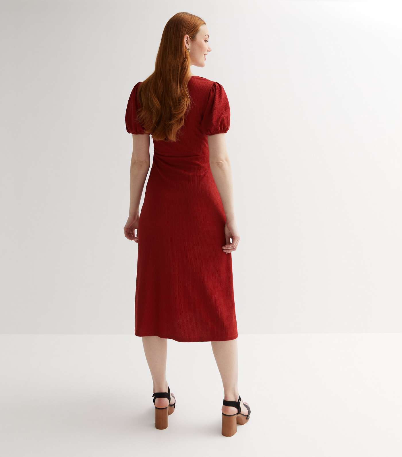 Maternity Red Crinkle Jersey Tie Front Midi Dress Image 4
