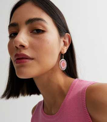 Mid Pink Trapped Flower Circle Drop Earrings