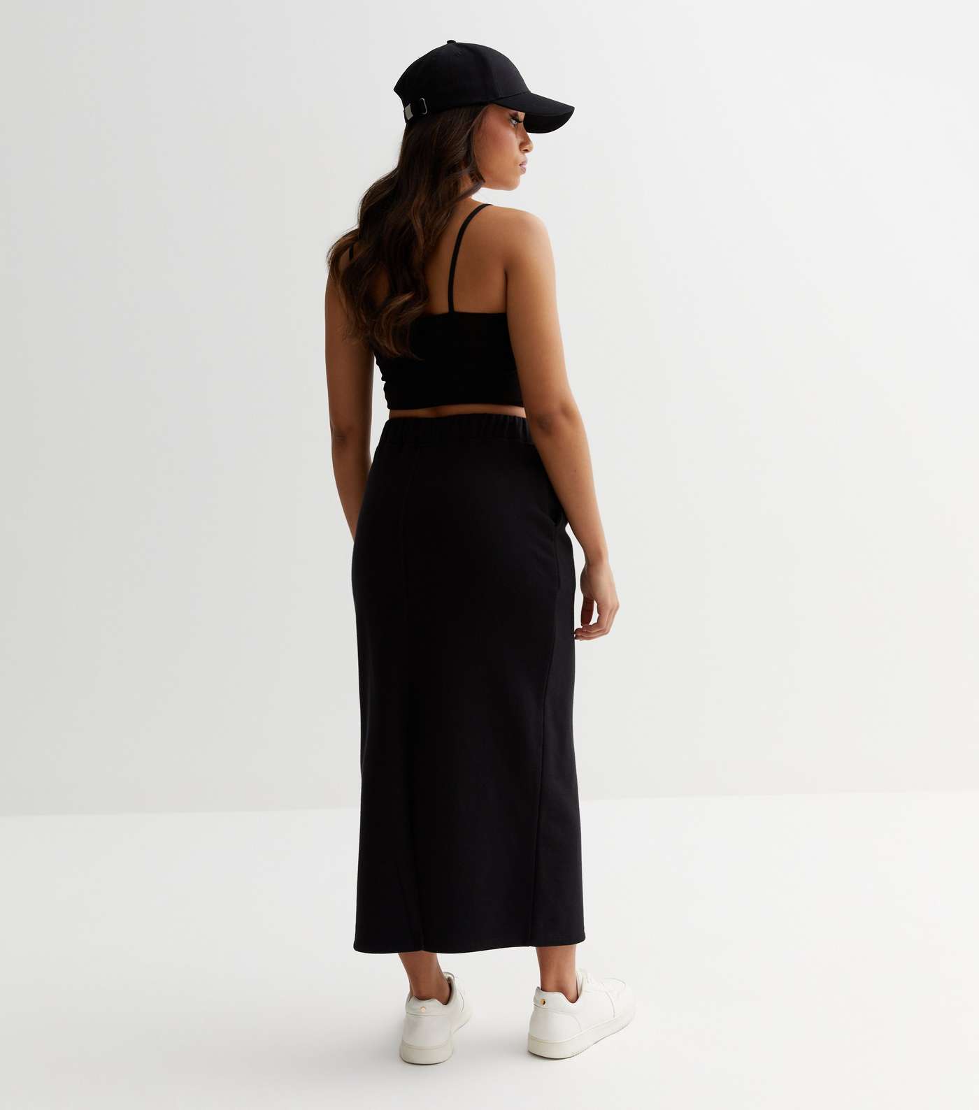 Petite Black Jersey Seam Midi Skirt Image 4