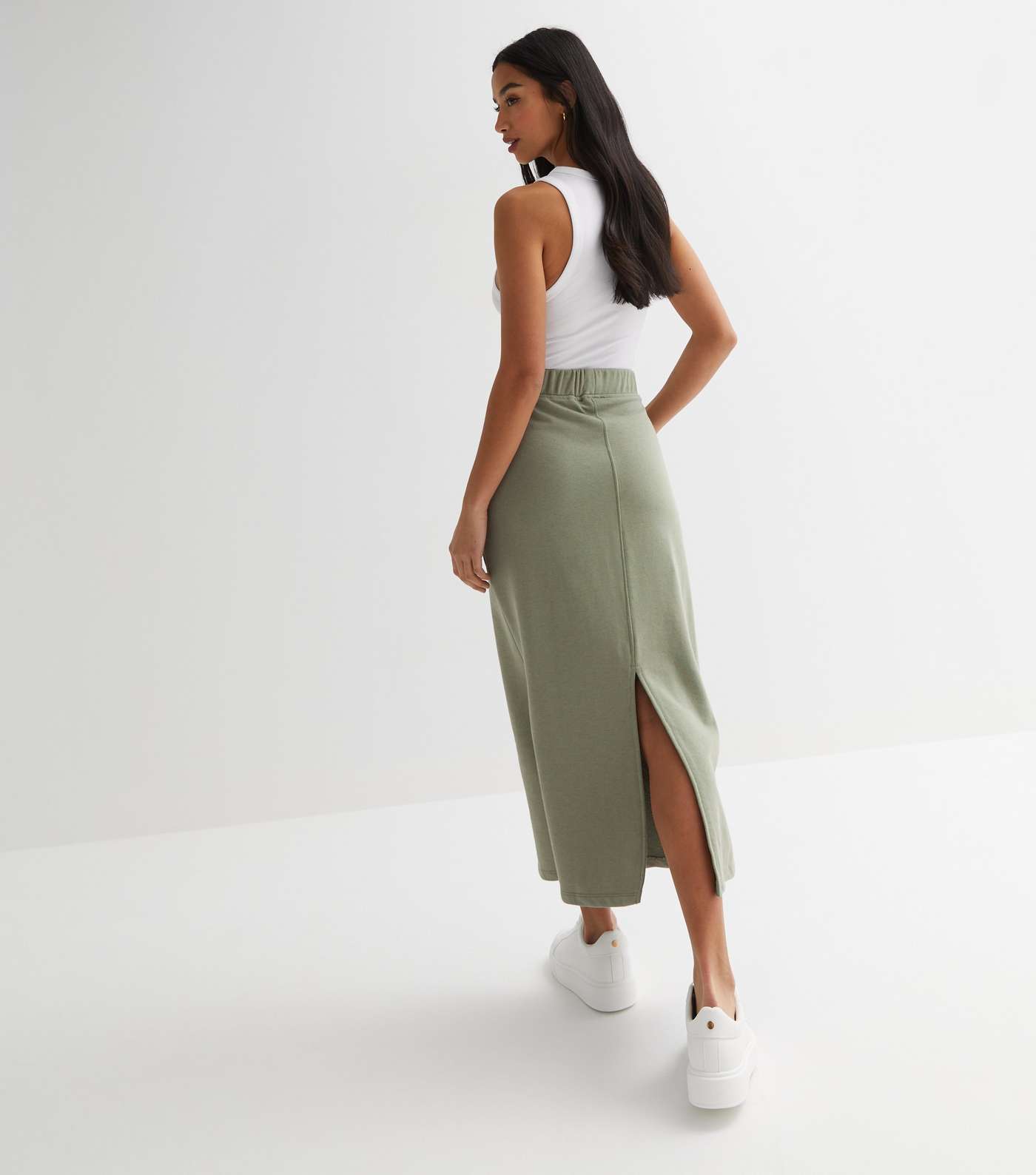 Petite Khaki Jersey Seam Midi Skirt Image 4